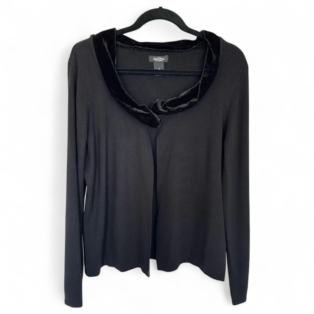 Peck & Peck Collection Open Black Rayon Blend Cardigan Velvet Collar-Size XL
